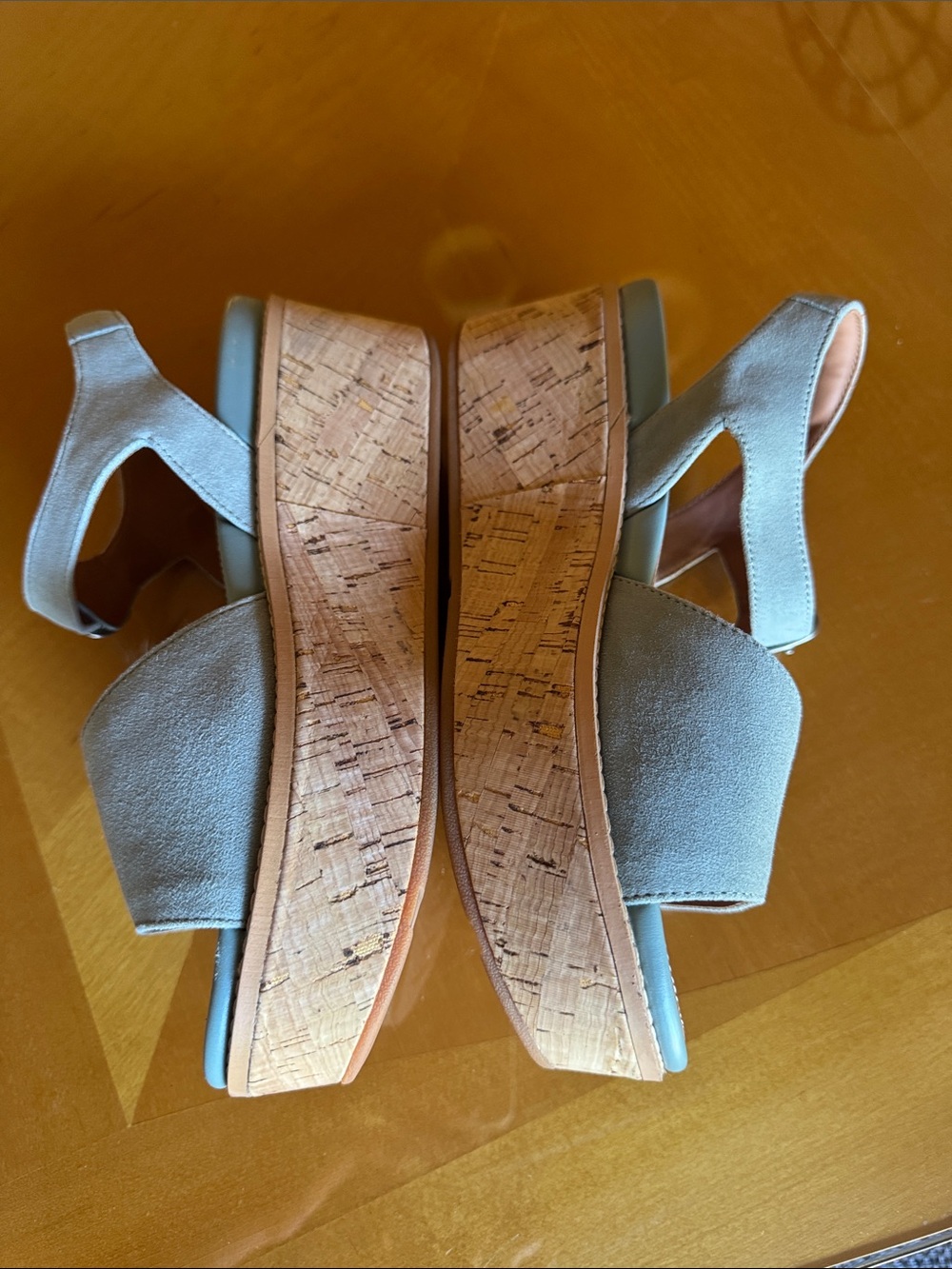 NEW FITFLOP Cool Blue Suede Eloise Cork Wrap Back Strap Wedge Sandals Sz 8 - Picture 4 of 10